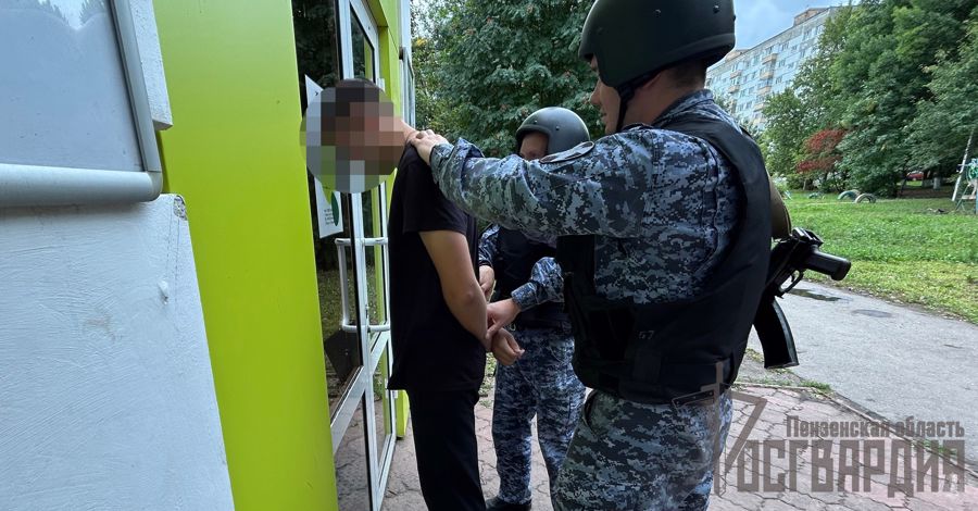 В Пензе сотрудники Росгвардии задержали хулигана, разбившего входную дверь в баре